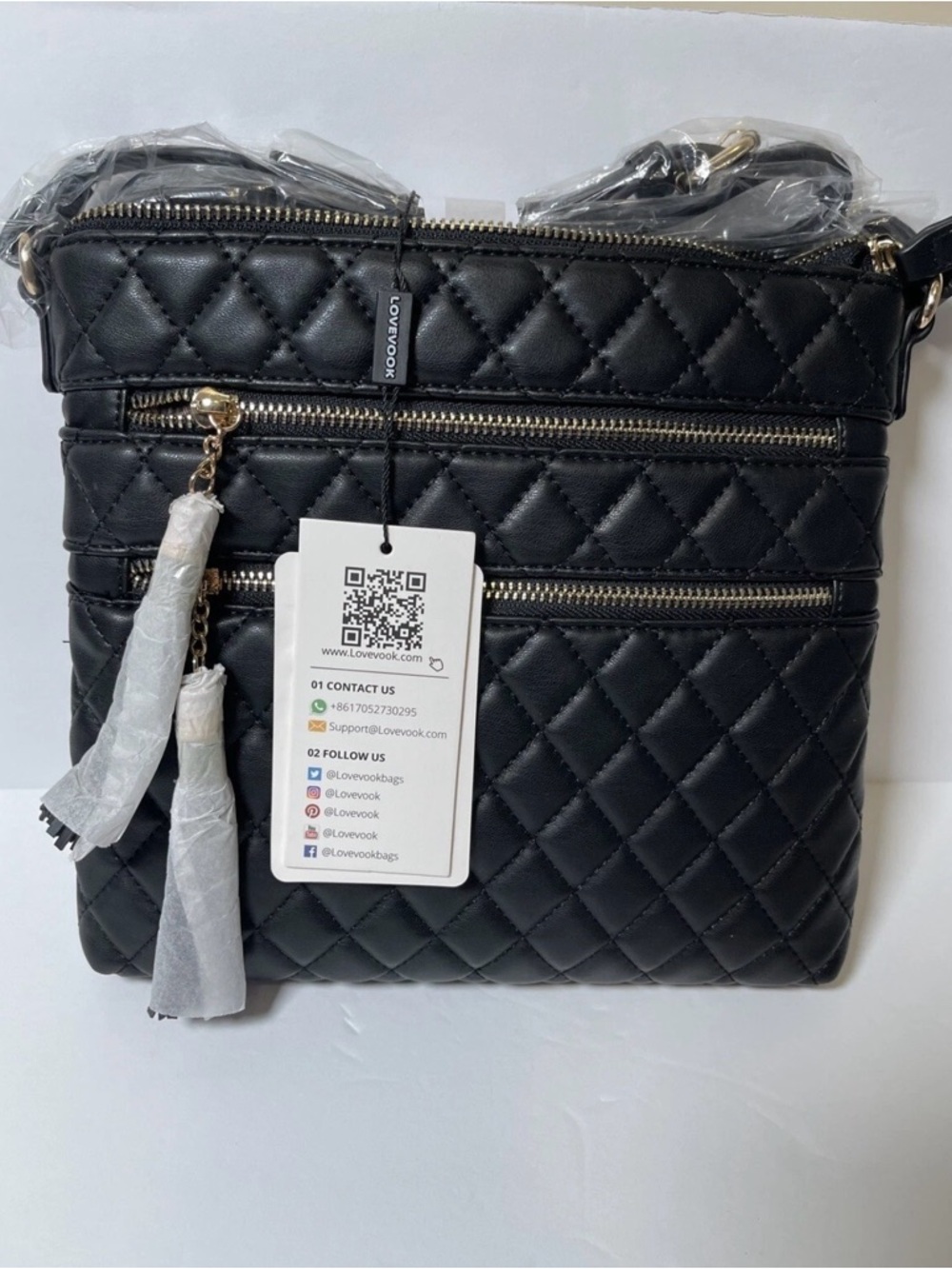 Lovevook NWT’s Shoulder Bag With Tassel Design Black Quilted Faux Leather Design